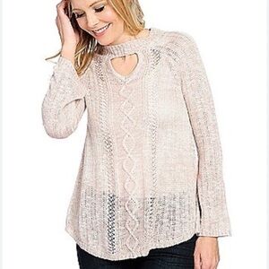 One World Mixed Stitch Sweater Knit Long Sleeve Keyhole Sweater